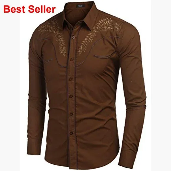Cotton Western Embroidered Button Down Shirt Long Sleeve Casual